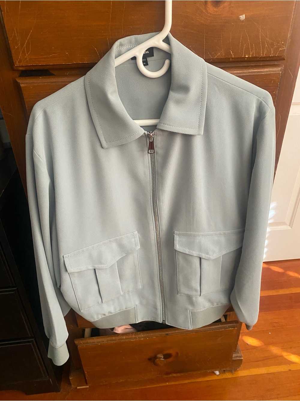Express Pale Blue Bomber Jacket with Flap Pockets